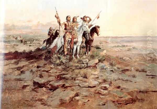 Approach Of The White Men Oil Painting by Charles Marion Russell