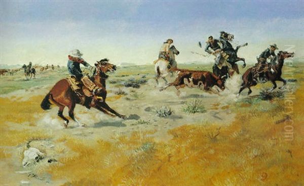 Scene Near Utica, Montana Oil Painting by Charles Marion Russell