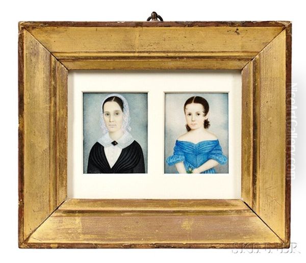 Pair Of Portrait Miniatures Of A Mother And Daughter Oil Painting by Clarissa Peters Russell