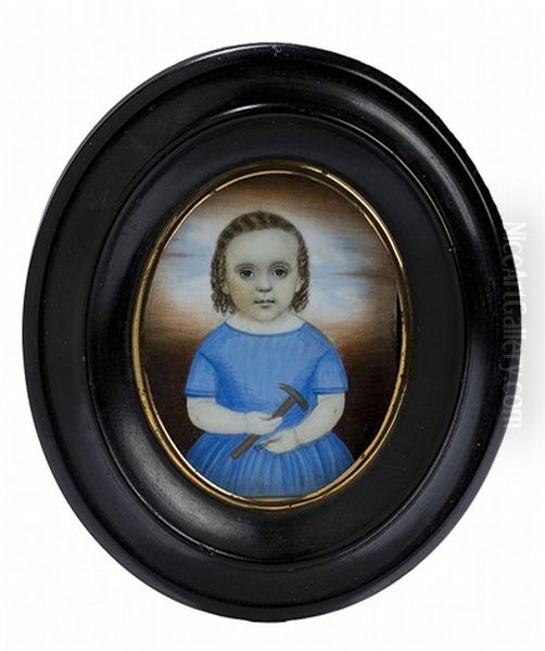 Miniature Portrait Of A Young Boy Holding A Hammer Oil Painting by Clarissa Peters Russell