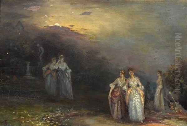 Women In Dress, Twilight Oil Painting by George Russell