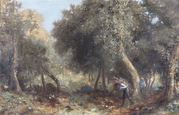 Gathering Sticks In The Wood Oil Painting by George Russell