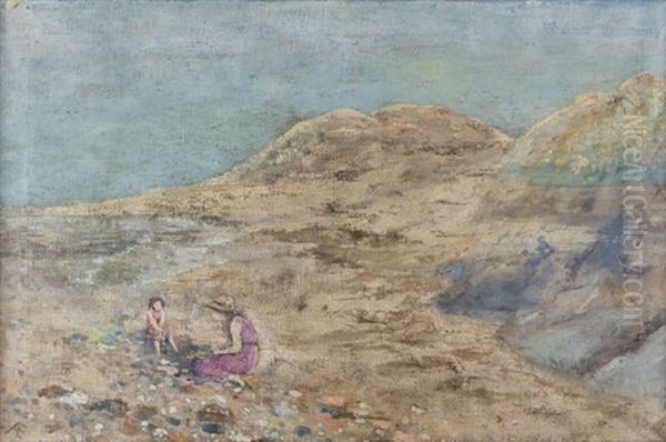 Two Figures On The Dunes Oil Painting by George Russell