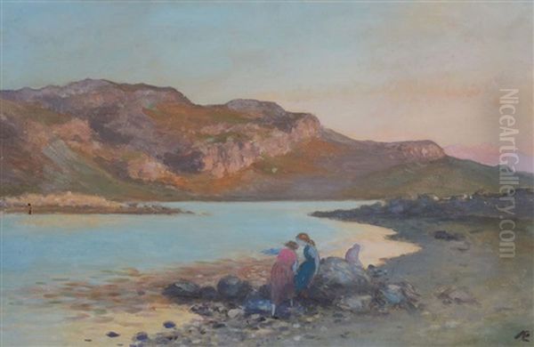 Figures By The Shore Oil Painting by George Russell