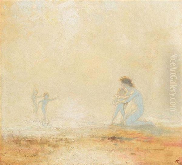 Playing On The Beach Oil Painting by George Russell