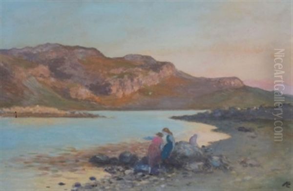 Figures By The Shore Oil Painting by George Russell