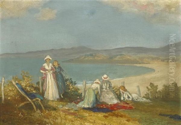 Ladies On A Beach Oil Painting by George Russell