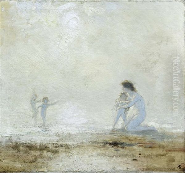 Playing On The Seashore Oil Painting by George Russell