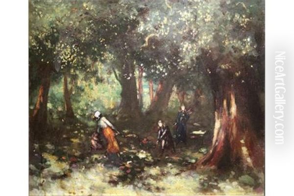 Children In The Woods Oil Painting by George Russell