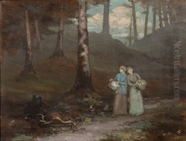 Two Figures In The Woods Oil Painting by George Russell