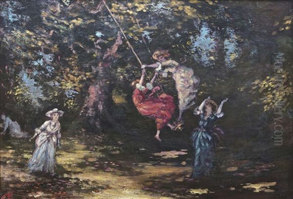 The Swing In The Woods Oil Painting by George Russell