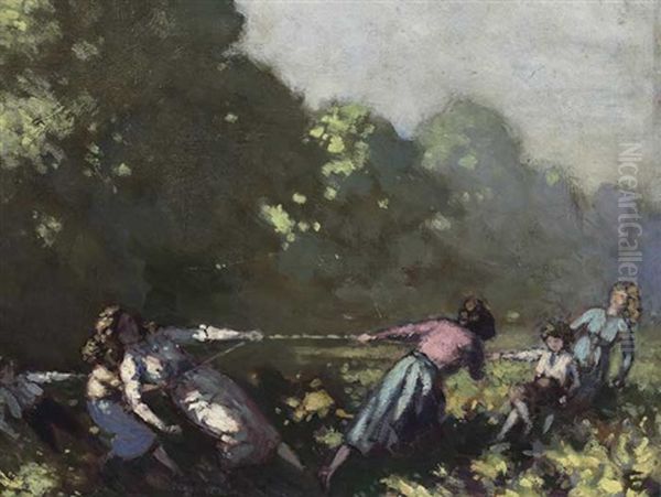 A Game Of Tug-o-war Oil Painting by George Russell