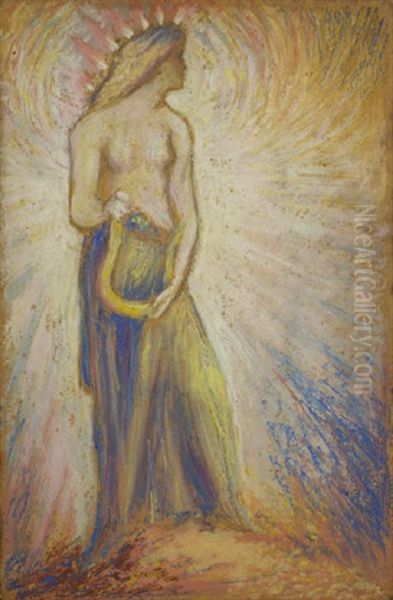 A Celtic Goddess Holding A Lute Oil Painting by George Russell