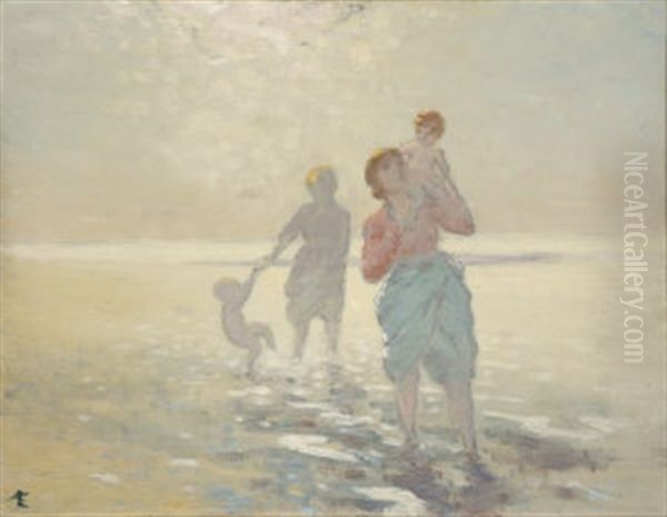 Woman And Children Oil Painting by George Russell