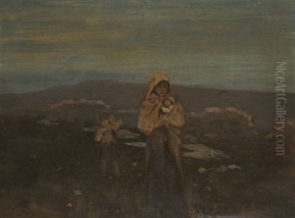 Mother And Children In Landscape Oil Painting by George Russell