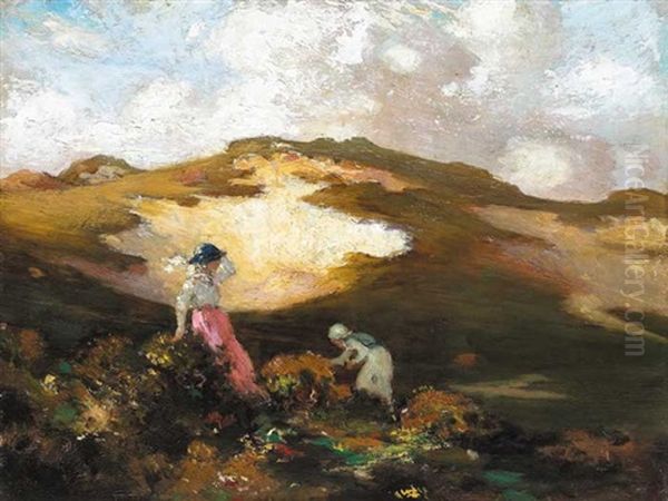 The Gathering, Landscape With Women By A Chalk Pit Oil Painting by George Russell