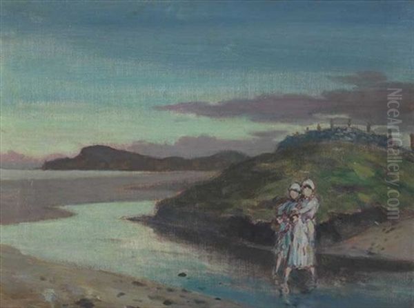 Two Girls Before A Ring Fort Oil Painting by George Russell