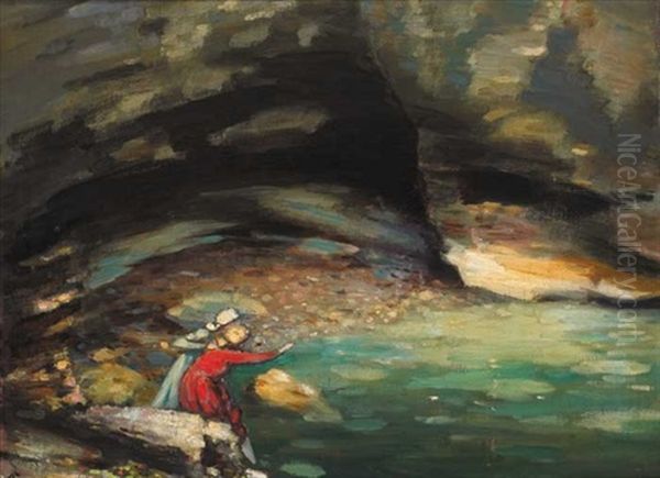 Two Women Looking Out To Sea Oil Painting by George Russell