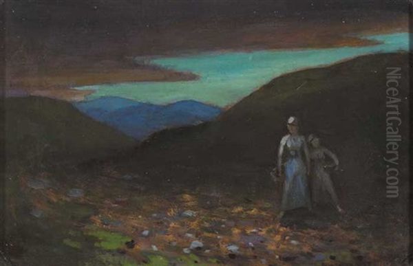 Evening Landscape With Figures, County Donegal Oil Painting by George Russell