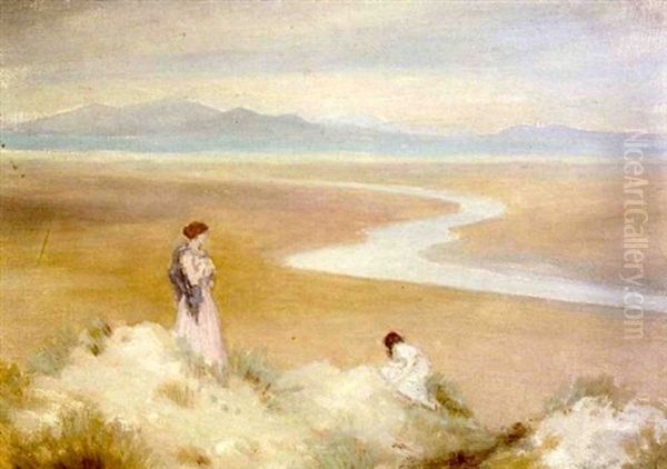 Two Figures Overlooking A Beach Oil Painting by George Russell