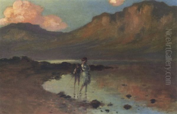 Two Children By The Shore Oil Painting by George Russell