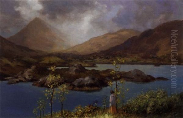 Gazing Over The Lough Oil Painting by George Russell