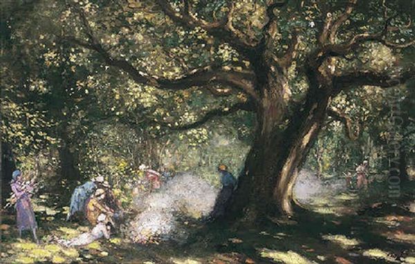 The Big Oak At Raheen Oil Painting by George Russell