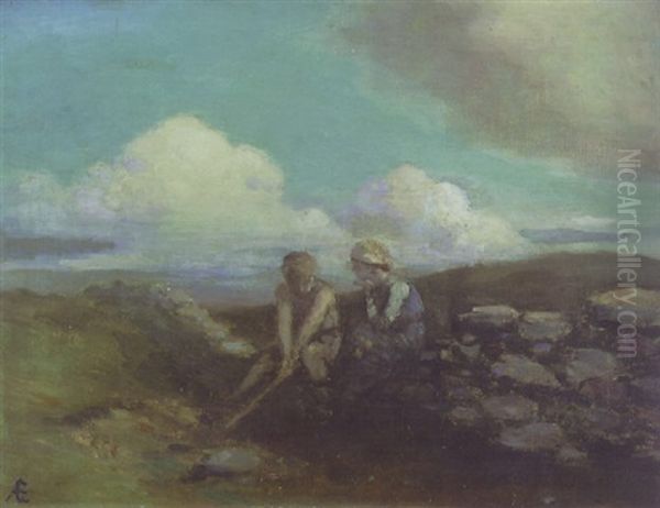 The Wall Builder's Rest Oil Painting by George Russell