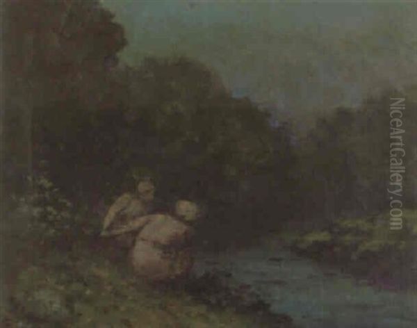 Bathers By A River Oil Painting by George Russell