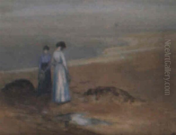 Figures On The Beach Oil Painting by George Russell