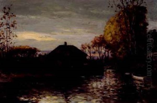 Water Reflection At Twilight Oil Painting by George Horne Russell