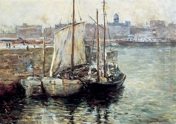 Montreal Harbour Oil Painting by George Horne Russell