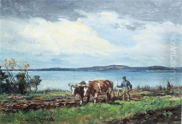 Ploughing The Fields, Nova Scotia Oil Painting by George Horne Russell