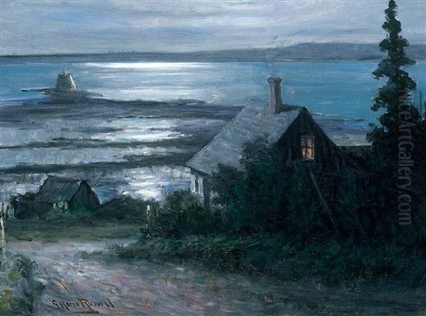 Riverside Home By Moonlight Oil Painting by George Horne Russell