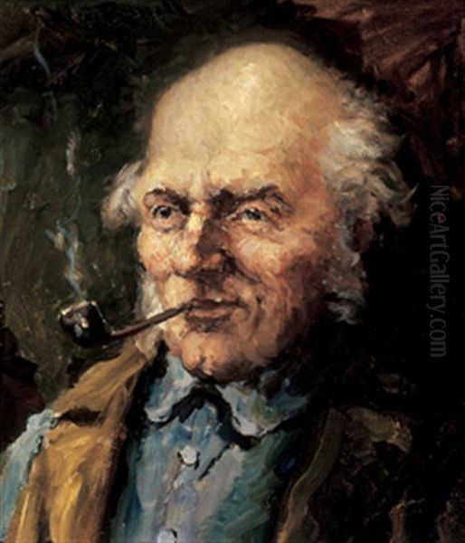 Portrait Of A Man With A Pipe Oil Painting by George Horne Russell