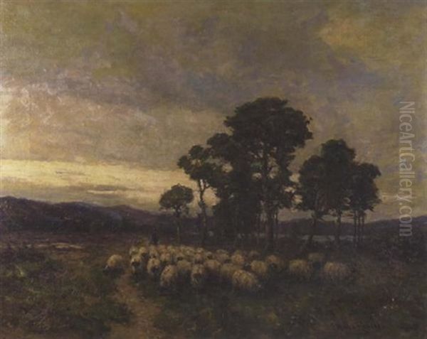 Herder And Sheep Oil Painting by George Horne Russell