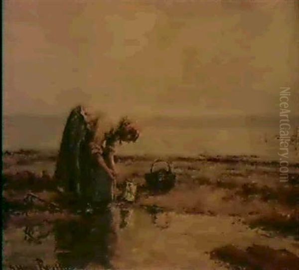 Woman Clam Digging, Bay Of Fundy, New Brunswick Oil Painting by George Horne Russell