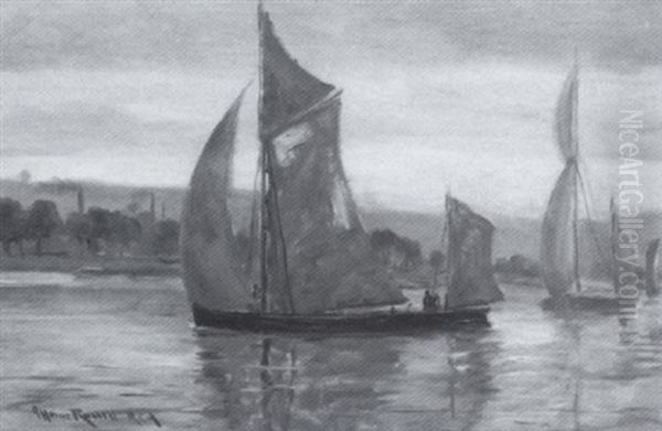 Sailing Vessels On A River Oil Painting by George Horne Russell