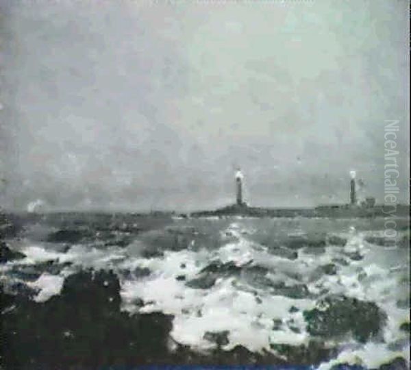 Lighthouses On A Jetty Oil Painting by George Horne Russell