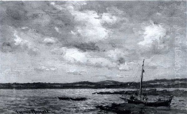 Sailboat Drifting Through An Estuary Oil Painting by George Horne Russell