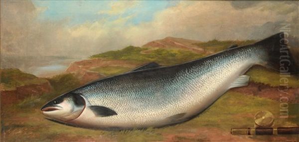 A Prize Salmon On A River Bank Oil Painting by John Russell