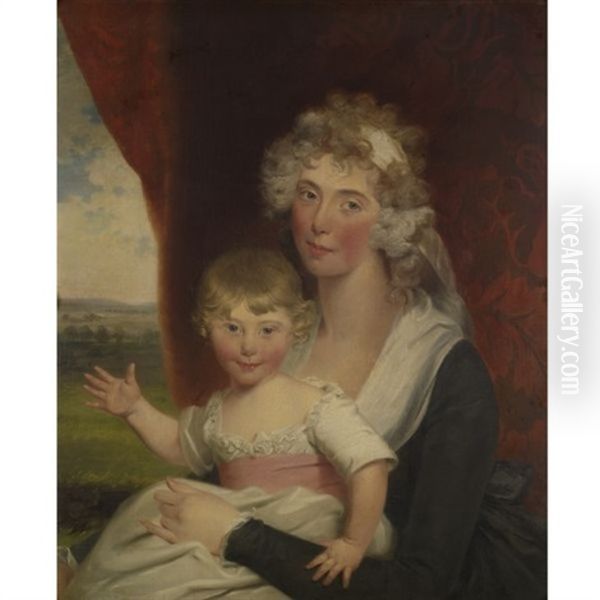 Portrait Of Mrs. Elwes And Her Daughter Oil Painting by John Russell