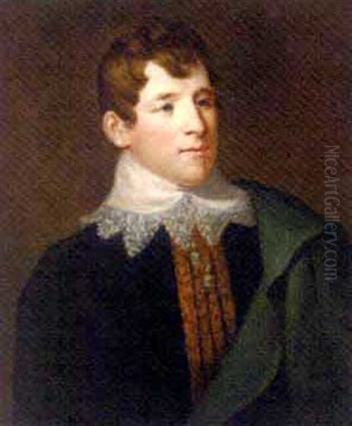 Portrait Of Charles Kemble Wearing A Black Coat And A White Collar, With A Green Cloak Over His Left Shoulder Oil Painting by John Russell