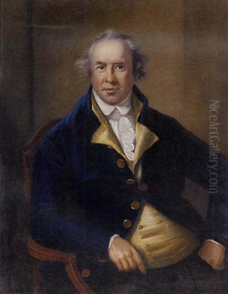 Portrait Of A Gentleman, George Bruere (?), Governor Of Bermuda, Seated In A Blue Coat And Yellow Waistcoat Oil Painting by John Russell