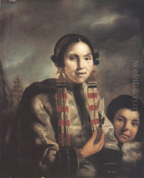 Portrait Of Micoc And Her Son, Totac, Esquimeaux Indians Oil Painting by John Russell