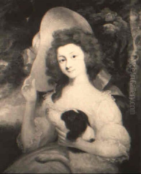 Portrait Of A Lady (lady Sophia Baynton?) And Her Dog Oil Painting by John Russell