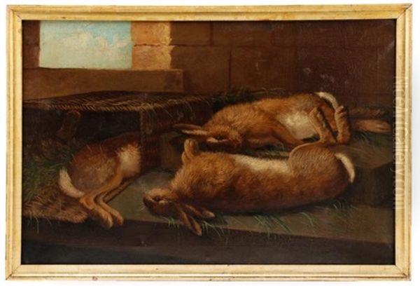 Rabbit Trophy Scene Oil Painting by John Bucknell Russell