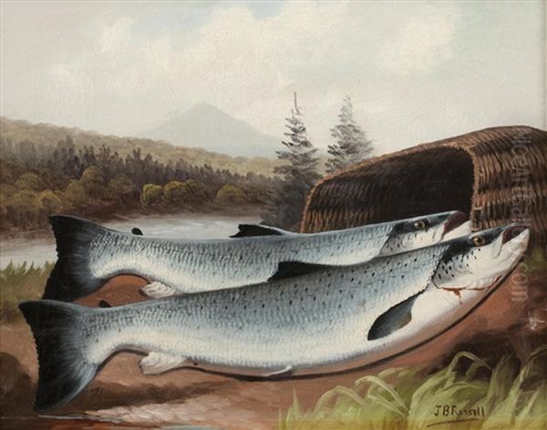 A Pair Of Salmon Oil Painting by John Bucknell Russell