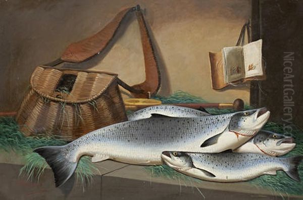 A Brace Of Salmon Oil Painting by John Bucknell Russell