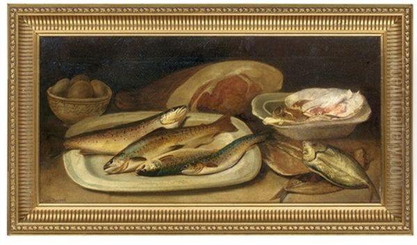 Still Life With Fish Oil Painting by John Bucknell Russell